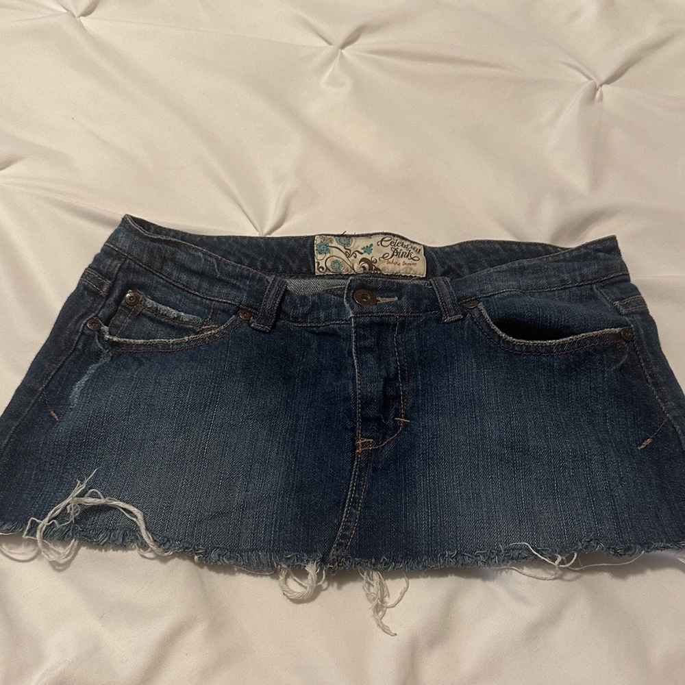 Celebrity Pink Dark Blue Distressed Denim Mini Skirt